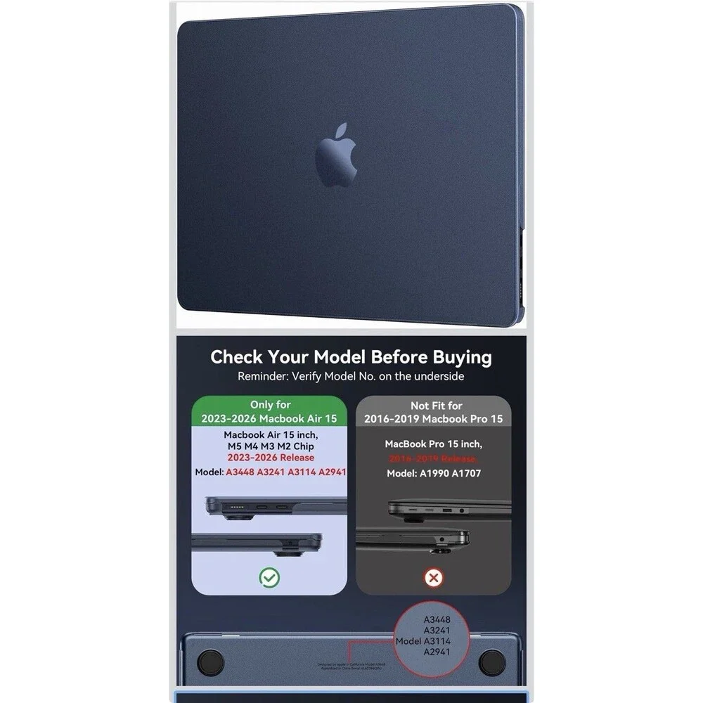 Case for MacBook Air 15 inch M5 M4 M3 M2 2026-2023 | Anti Crack, Midnight Blue
